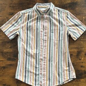 Goodfellow & Co Multicolor Vertical Stripe Short-Sleeve Button-Down Shirt